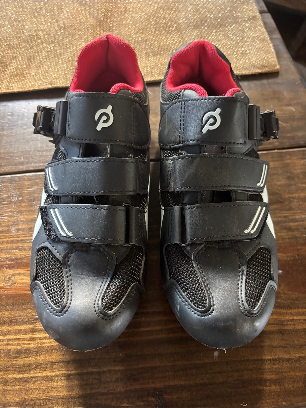 Peloton Black and Red Cycling Shoes with Triple Straps